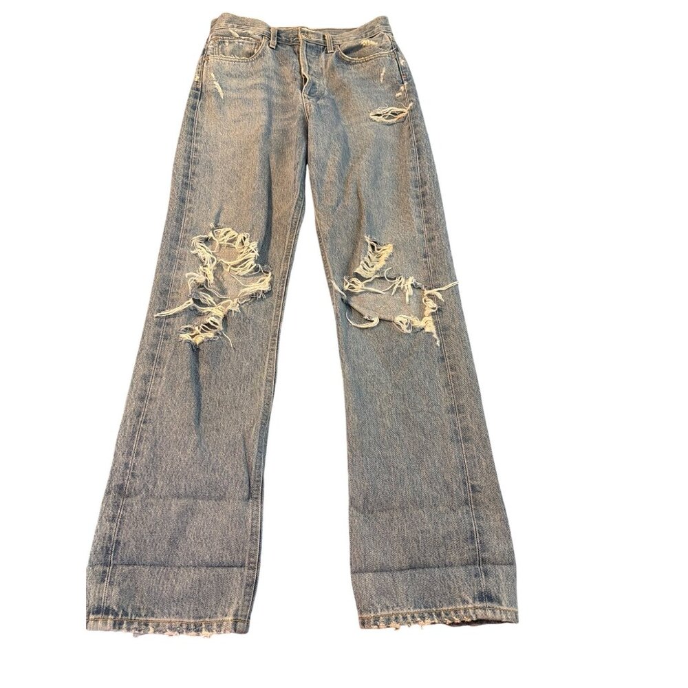 Agolde 90s Jeans Distressed Destroyed Holes Blue Denim Button Fly USA Size 24 - Picture 1 of 8